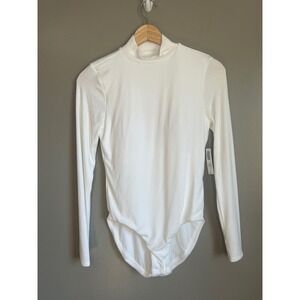 Soma body rib mock neck bodysuit optic white xs long sleeve built in bra modern